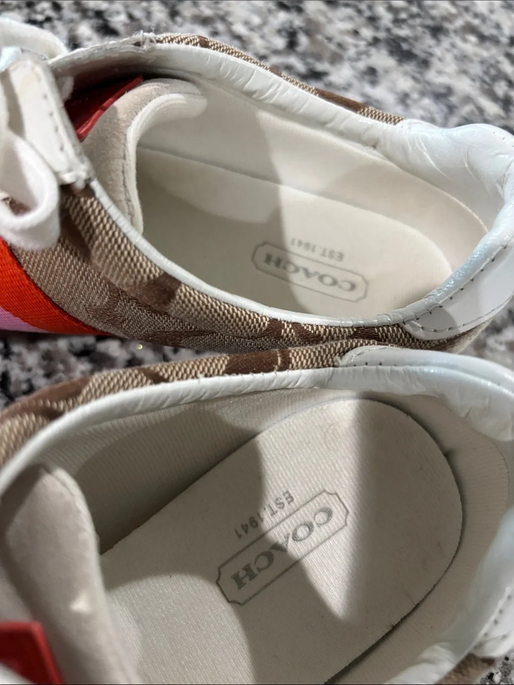 Coach Brown Signature Canvas Sneakers with Pink & Orange StripesY2K 2008